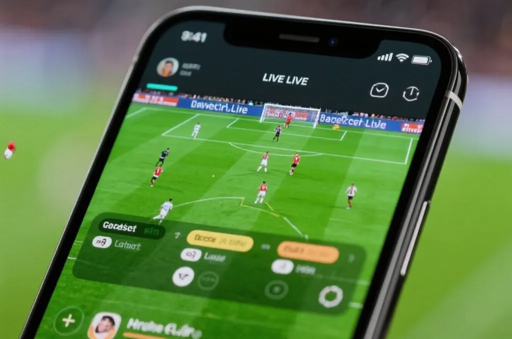 A modern smartphone displaying a high-definition live soccer match stream with vibrant green field and clear player details